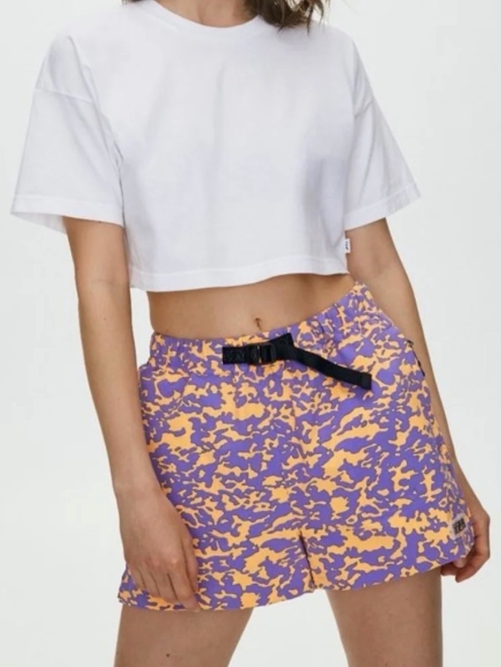 Aritza TNA Women's Orange & Purple Camo Cargo Shorts